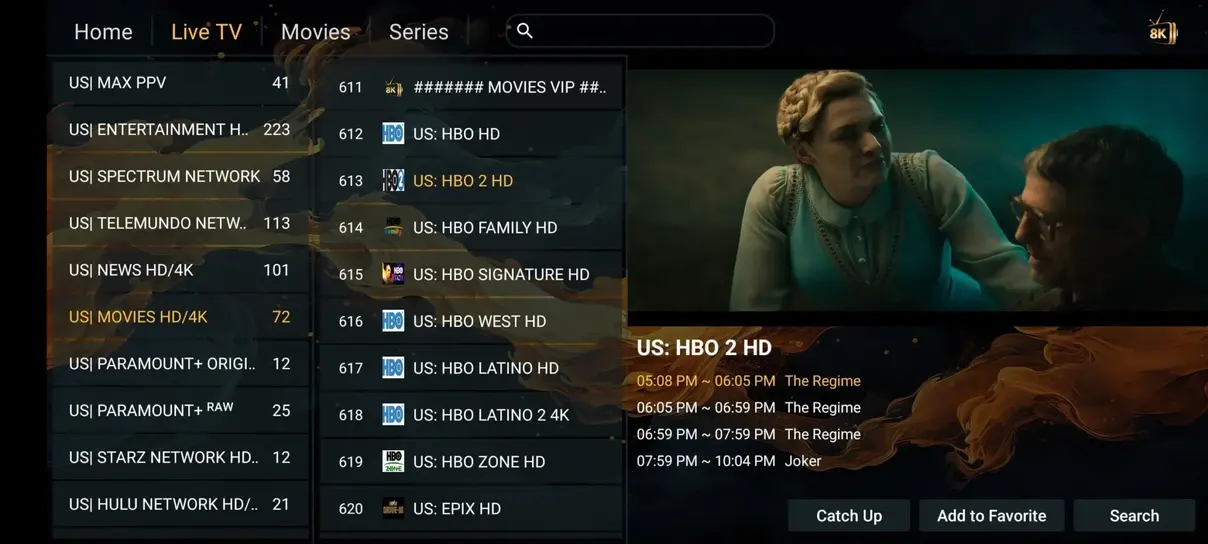 Ember IPTV 4K sports interface dashboard preview screenshot