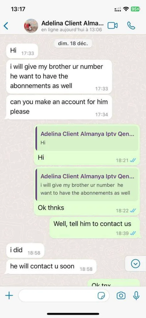 Positive feedback on 4K sports streaming quality via WhatsApp